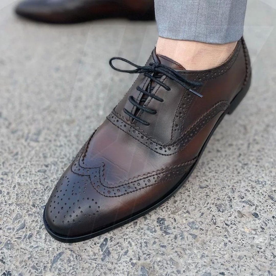Handmade Dark Brown Leather Wingtip Oxfords, Goodyear Welt Dress Shoes - Etsy Handmade Dark Brown Leather Wingtip Oxfords, Goodyear Welt Dress Shoes - Etsy