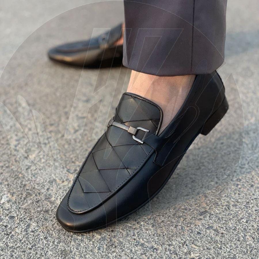 Handmade Black Leather Loafers: Mens Dress Shoes with Buckle Handmade Black Leather Loafers: Mens Dress Shoes with Buckle