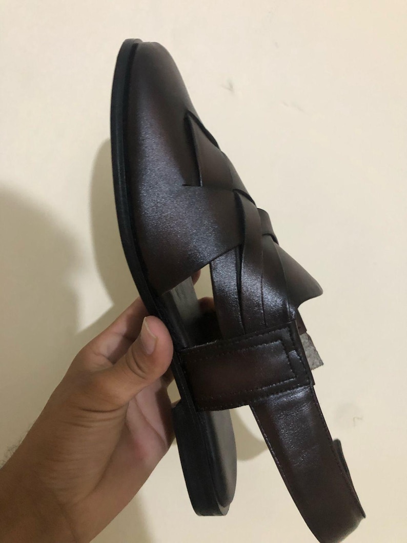 Handmade Brown Leather Peshawari Chappal Sandals: Traditional Mens Footwear | Fitville Men's leather shoe, Gift for him image 6