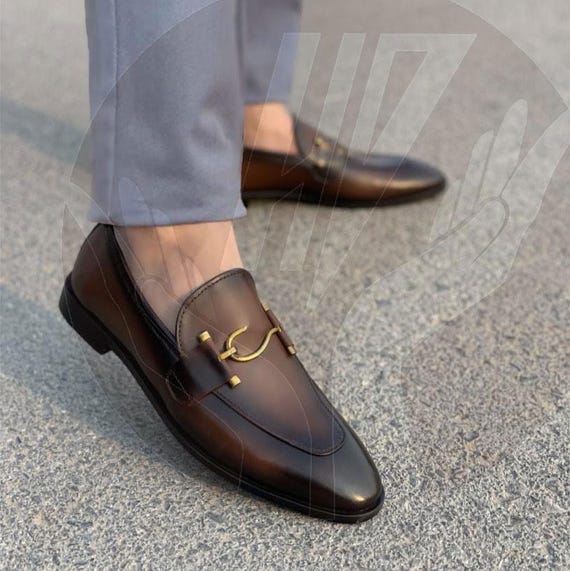 brown loafer dress shoes Handmade Men's Full Grain Leather Penny Loafer Shoes US 8.5 / Black