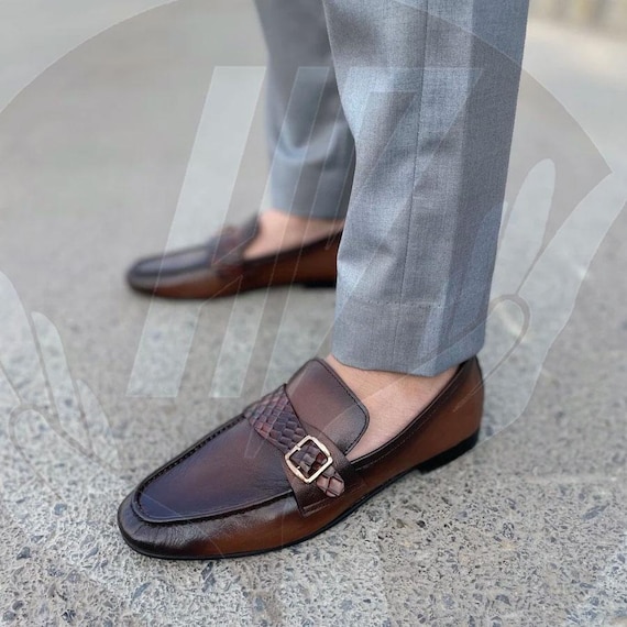 Handmade Brown Leather Loafers: Men display picture 3