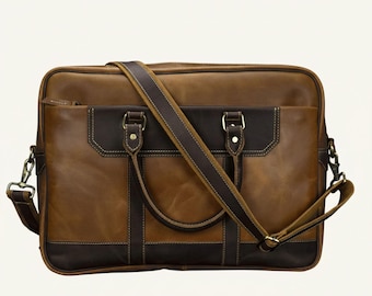 Borsa a tracolla per laptop in pelle pieno fiore / Valigetta da lavoro per laptop da 15,6 pollici
