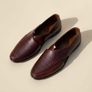 Mocassini in pelle intrecciata bordeaux fatti a mano / Scarpe eleganti da uomo in stile italiano / Scarpe in pelle da uomo Fitville immagine 3