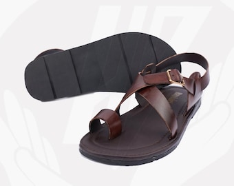 Handmade Brown Leather Sandals: Italian style | Grounding shoes | summer beach shoes | gift for him | Ethnic Style, Rubber Sole