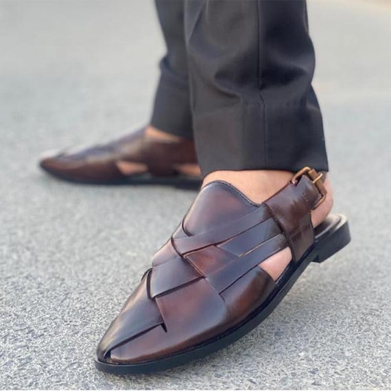 Handmade Brown Leather Peshawari Chappal Sandals: Traditional Mens Footwear | Fitville Men's leather shoe, Gift for him