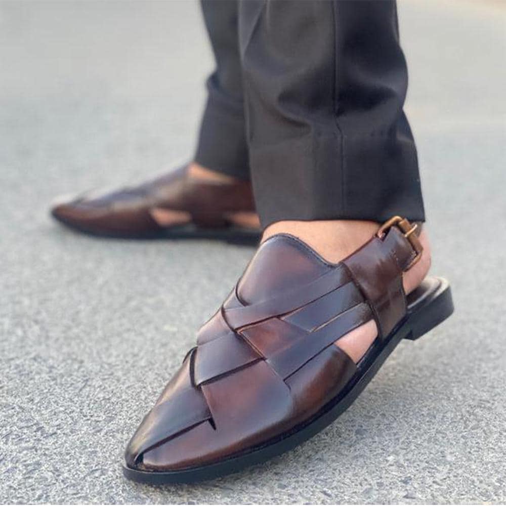 Handmade Brown Leather Peshawari Chappal Sandals  display picture 3