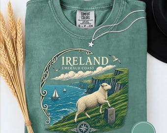 Ireland Emerald Coast Shirt, Vintage Cliffs of Moher Sheep Graphic Tee, Ireland Travel Souvenir T-Shirt for Coastal Lovers