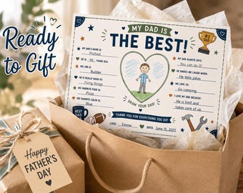 All About Dad Printable Worksheet, Father's Day Keepsake Activity (Digital Download)