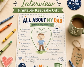 Alles over mijn vader - Printbaar Vaderdaginterview, invulpagina voor kinderen, aandenken aan papa van een kind, werkblad voor de kleuterklas