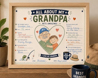 All About My Grandpa Printable, Father’s Day Grandpa Worksheet, Fishing Keepsake Gift from Grandkids
