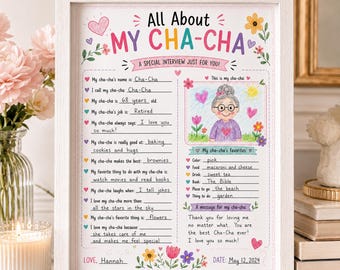All About My Cha-Cha Questionnaire, Kids Keepsake Activity (Digital Download)