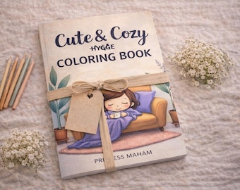 Cute Cozy Hygge Coloring Book for Adults – 50 Relaxing Chibi Coloring Pages, Stress Relief & Mindful Coloring