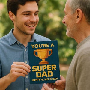 lustige 8bit Pixel Trophäe Karte für Gamer Papa retro super dad Karte für Gamer Papa lustige Karte für Gamer Vater