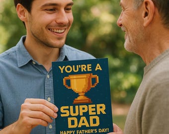 Gamer Dad Father's Day Card: Retro Pixel Trophy Design