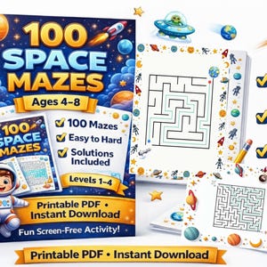 100 labyrinthes spatiaux pour enfants | Puzzles imprimables (téléchargement PDF)