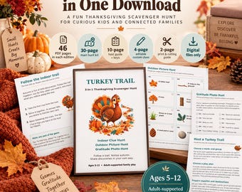 Thanksgiving Scavenger Hunt Printable for Kids, 3-in-1 Indoor, Outdoor & Gratitude Family Game