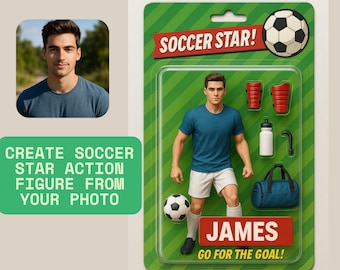 Soccer Custom Action Figure Portrait from Photo Personalized Figurine Portrait for Soccer Player Footballer Gift for Him Collectible Art