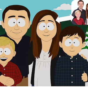 Custom South Park Style Portrait Turn Photo into Cartoon Character Funny Digital Gift for Friends Couples Kids Pets & Fans mothers day gift