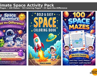 Space Activity Book – Mazes, Coloring, Spot-the-Difference (PDF Downloadable)