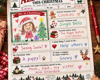 Christmas All About Me Worksheet for Kids, North Pole Newspaper Keepsake, A4 & US Letter