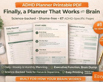 ADHD Planner Printable PDF | Daily, Weekly, Monthly Focus & Dopamine Tools (Digital Download)