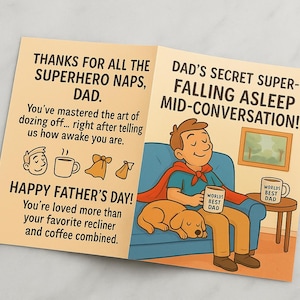 Carte de fête des pères amusante, papa super-héros, carte imprimable de papa, meilleure carte papa du monde pour enfants, carte de blague papa pour lui