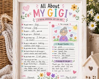 All About My Gigi Questionnaire, Grandma Mother's Day Keepsake Activity (Digital Download)