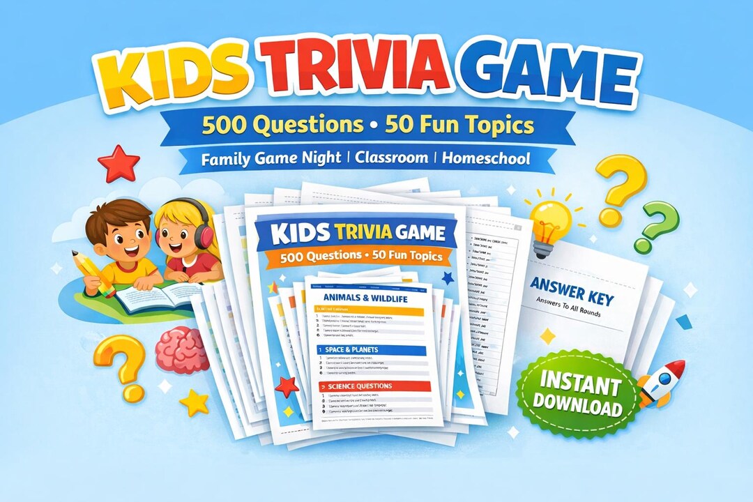 Trivia Topic Screen Kids Trivia Game | 500 Questions, 50 Topics (instant Download) - Etsy