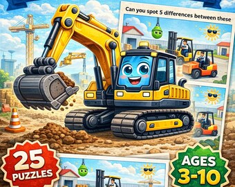 Truck Construction Spot The Difference Puzzle Book (Ages 3-10)