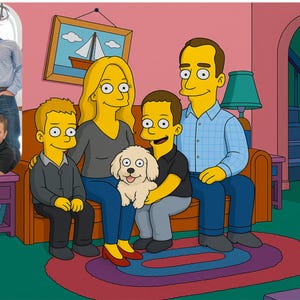 Retrato de Los Simpsons personalizado con dibujo de caricatura a partir de una foto, regalo de arte digital de estilo familiar amarillo, arte de Los Simpsons, regalo para el Día de la Madre