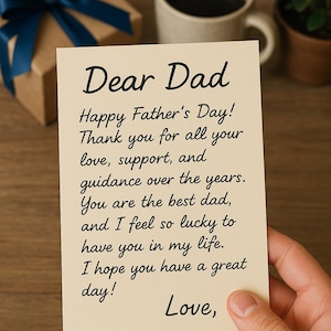 Carta escrita a mano para papá de un niño, tarjeta del día del padre para un niño, tarjeta imprimible del día del padre para papá, linda tarjeta para niños, estilo escrito a mano