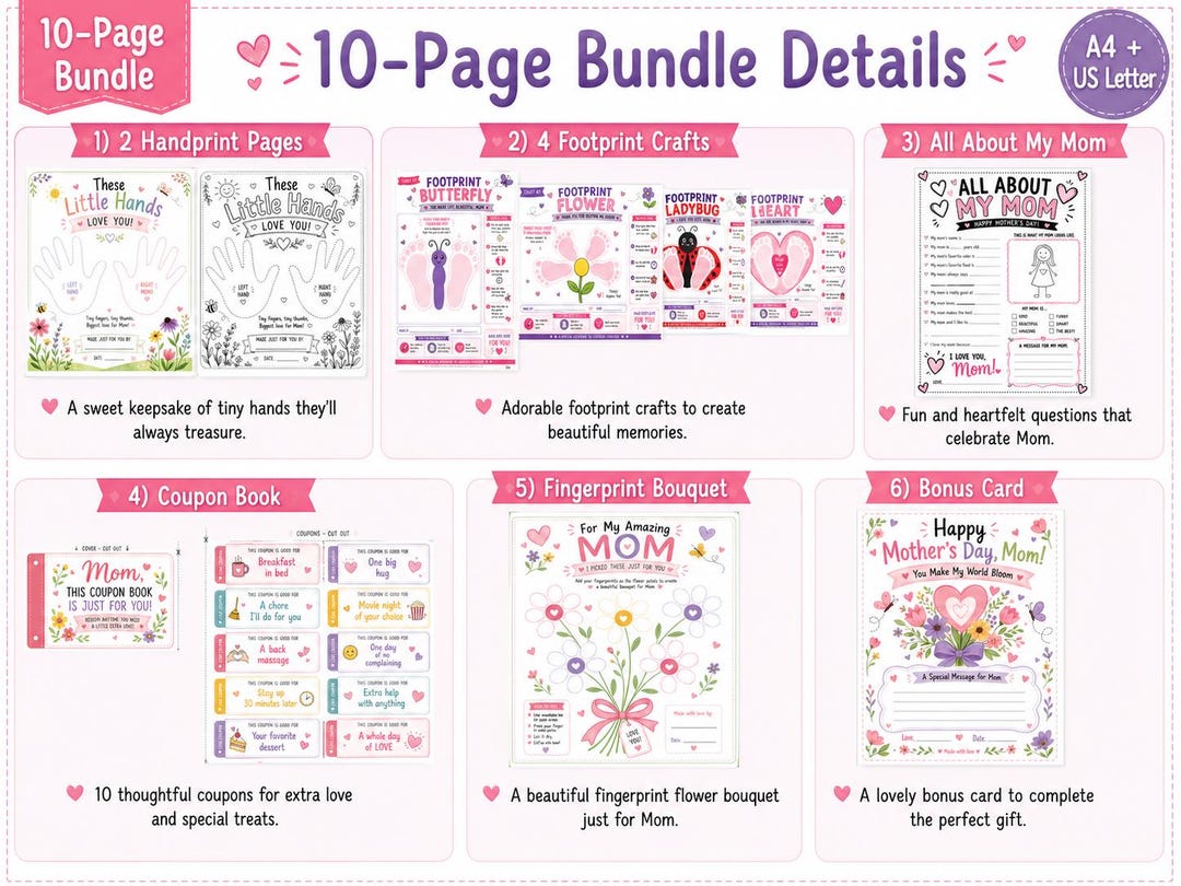 Mother's Day Kids Printable Bundle, Handprint, Footprint Crafts ...