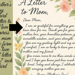 Carta manuscrita para mamá: tarjeta para el Día de la Madre: un recuerdo imprimible y conmovedor, un regalo sentimental para tu hija o hijo.