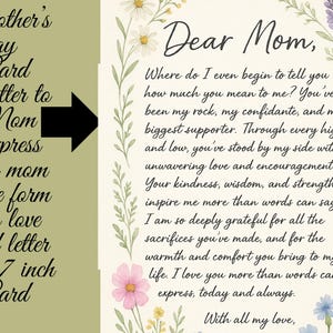 Carta manuscrita para mamá: tarjeta para el Día de la Madre: un recuerdo imprimible y conmovedor, un regalo sentimental para tu hija o hijo.