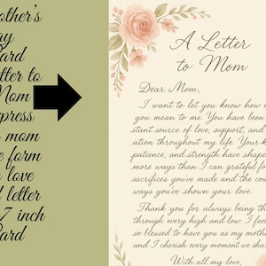 Liebe Mama Brief Karte | Handgeschriebener Muttertag Printable | Kalligraphie-Design mit voller Vorderseite