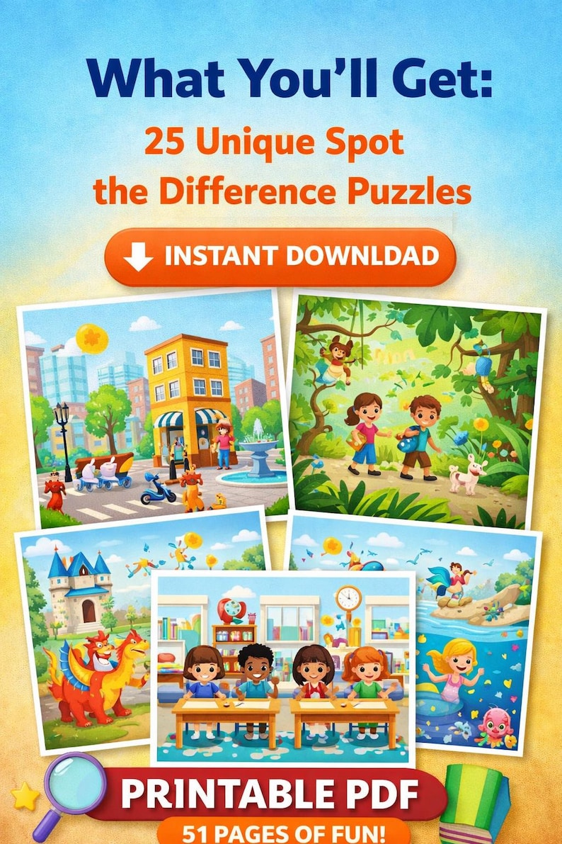 Spot the Difference Printable Activity Book, 25 Puzzles (PDF Download ...