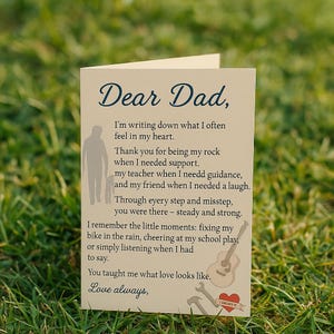 Carta a papá, tarjeta de un niño, tarjeta imprimible para el día del padre, tarjeta de un hijo o hija, tarjeta con poema sincero, tarjeta para papá, tarjeta de descarga digital para padre