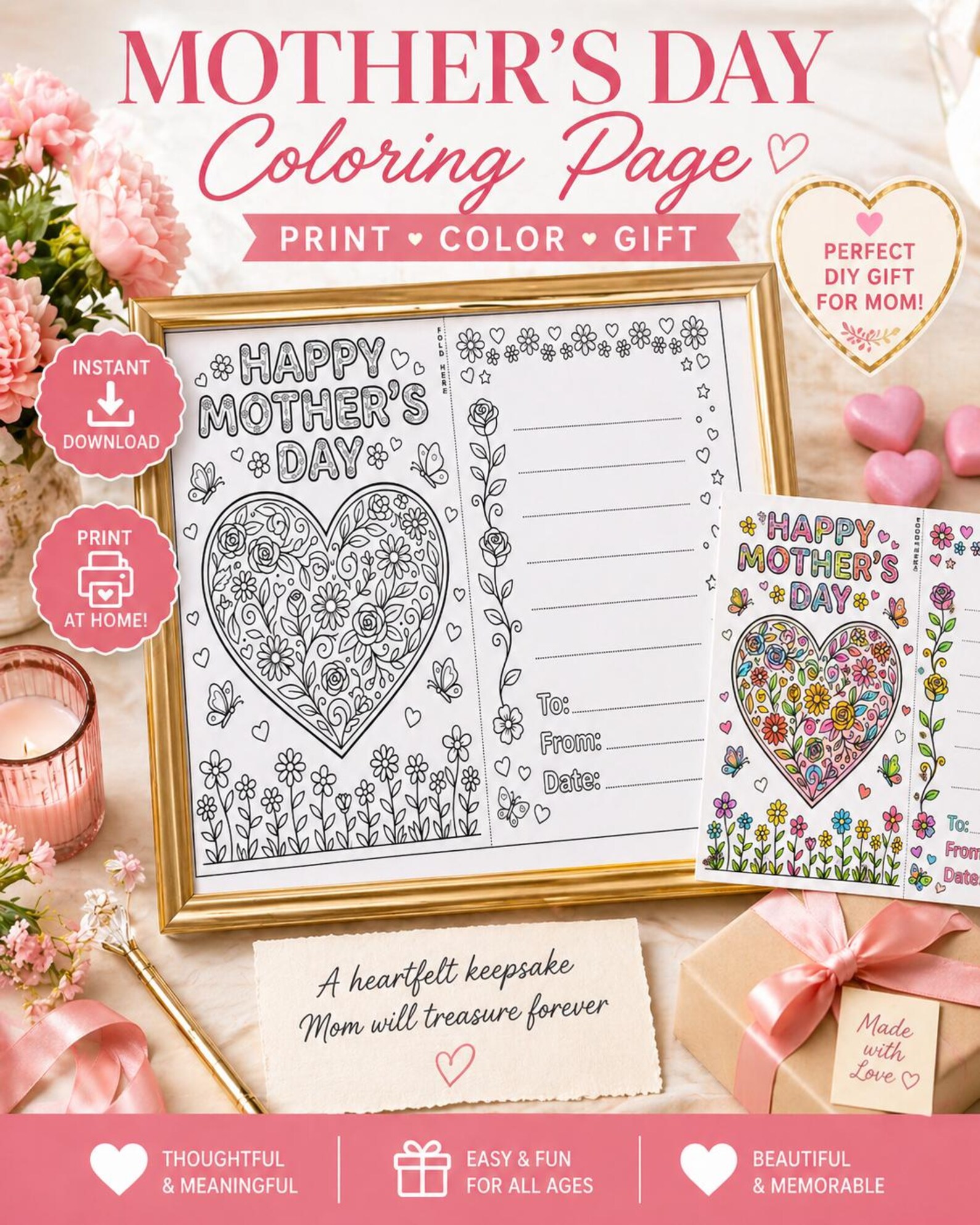 Mother's Day Coloring Card Craft, Kids DIY Activity, Instant Download ...
