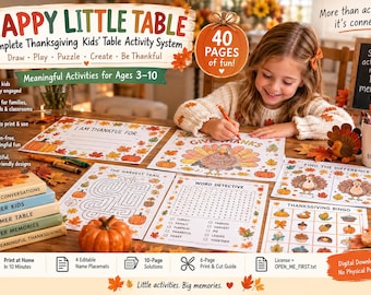 Thanksgiving Kids Table Activity Pack, Printable Games, Placemats & Crafts Ages 3–10