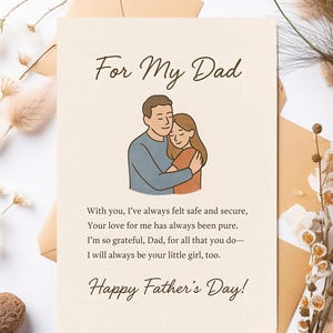 Vatertagskarte von Tochter für Papa sentimentales Gedicht Karte von kleinem Mädchen druckbare Karte digitaler Download für Papa herzliche Mitteilung
