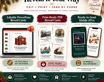 Christmas Experience Gift Reveal Kit: 18 Editable Cards, Phone Reveals, Clue Games & Countdown