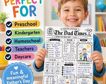 Afdrukbare vaderdagkrant, vragenlijst kinderen vader, aandenken (digitale download)