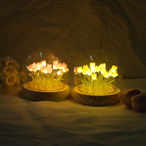 Personalized LED Tulip Flower Dome Lamp, Handmade Tulip Lamp, Artificial Flower Light, Gift for Her, LED Flower Lamp, Romantic Birthday Gift