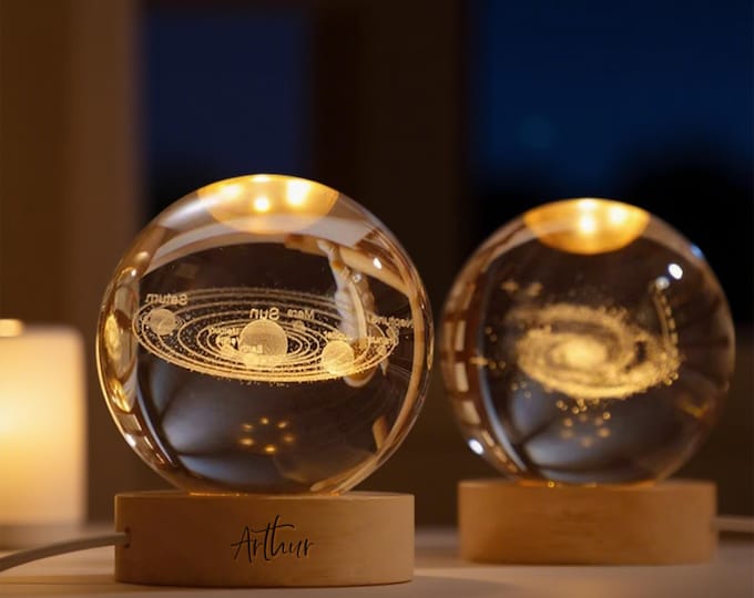 Custom Solar System Night Light, Custom Crystal Ball Lamp, Space Snow Globe Memorial Gift, Astronomy Table Lamp, Unique Room Decor