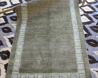 Hand-Knotted Wool Gabbeh Rug, Sage Green Tribal Boho Area Carpet (4x6ft)