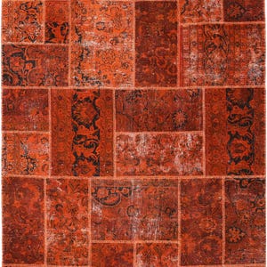 7x10 Burnt Orange Patchwork Rug, Handmade Vintage Wool Area Rug, Rustic Farmhouse Carpet, Boho Living Room Rug, Dining Room Decor