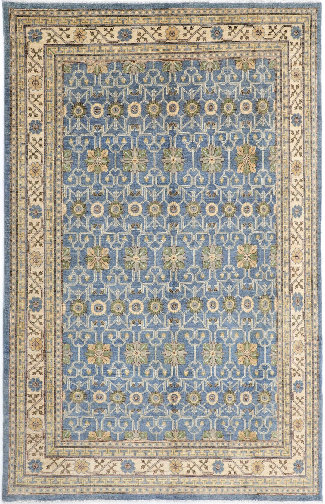 6x8ft Hand-knotted Kothan Finest Wool Rug - Blue Ivory Floral Design ...