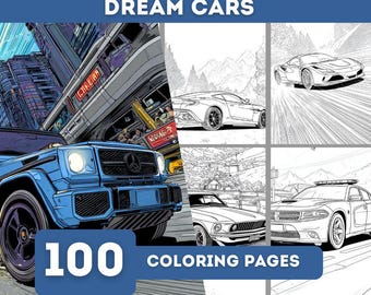 Sportwagen Malbuch / 100 Ausmalseiten für Erwachsene / Kinder (PDF)