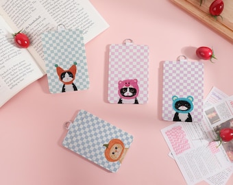 Kitten Wearing Headgear ID Holder,Exquisite Badge Holder,Business Card Holder,Sliding Closure ID Holder, Leather Card Holder, Lanyard add-on