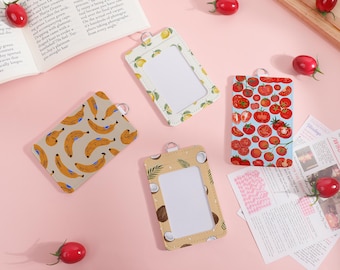 Cartoon Sweet Fruit Art ID Holder,Exquisite Badge Holder,Business Card Holder, Sliding Closure ID Holder, Leather Card Holder,Lanyard add-on